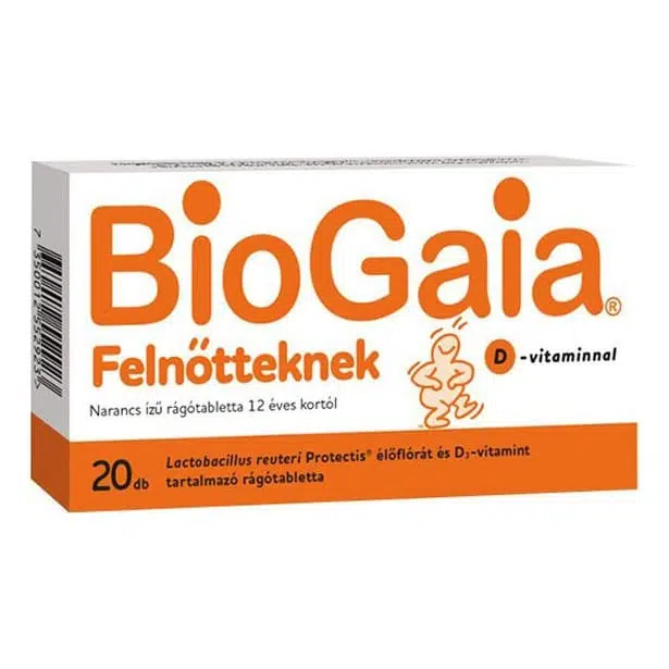 BioGaia Protectis felnőtt narancsos rágótabletta D-vitaminnal 20db BioGaia Protectis felnőtt narancsos rágótabletta D-vitaminnal 20db