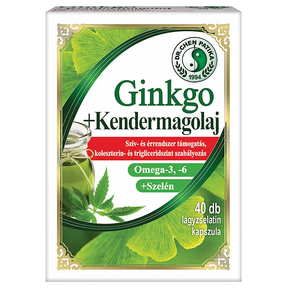 Dr. Chen Ginkgo Biloba+kendermagolaj lágyzselatin kapszula - 40db Dr. Chen Ginkgo Biloba+kendermagolaj lágyzselatin kapszula - 40db
