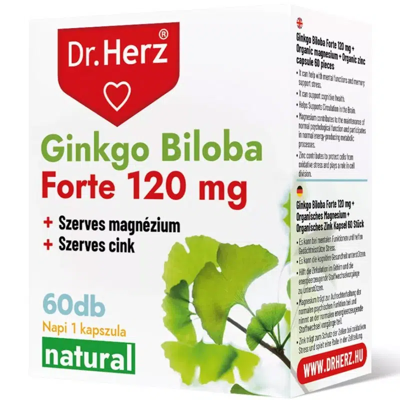 Dr. Herz Ginkgo Biloba Forte 120 mg + Szerves Mg+Zn 60 db kapszula Dr. Herz Ginkgo Biloba Forte 120 mg + Szerves Mg+Zn 60 db kapszula