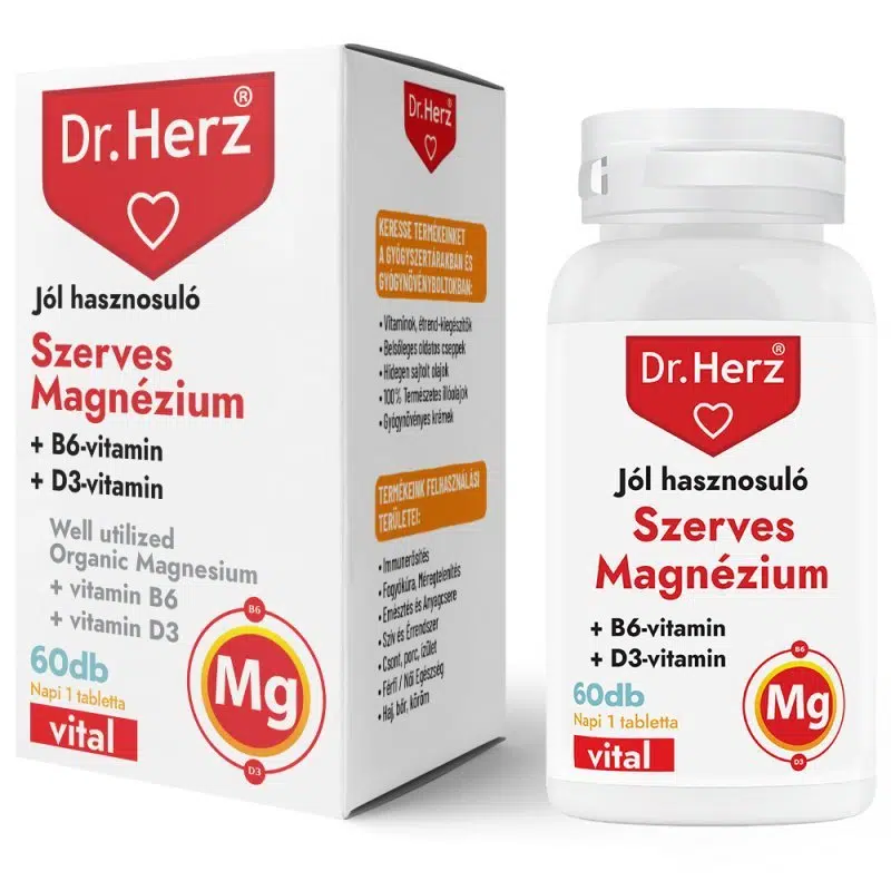 Dr. Herz Szerves Magnézium+B6+D3-vitamin tabletta 60db Dr. Herz Szerves Magnézium+B6+D3-vitamin tabletta 60db
