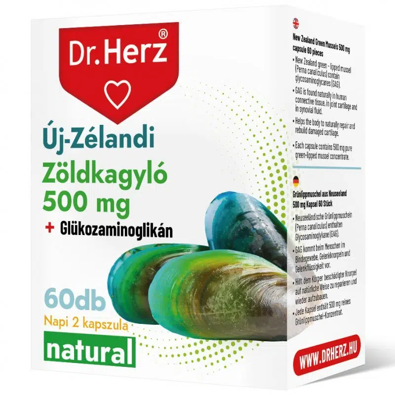 Dr. Herz Új - Zélandi Zöldkagyló kivonat 500mg 60db kapszula Dr. Herz Új - Zélandi Zöldkagyló kivonat 500mg 60db kapszula