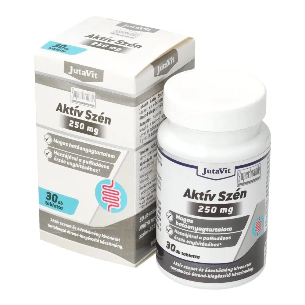 Jutavit Aktív szén 250mg tabletta 30db Jutavit Aktív szén 250mg tabletta 30db