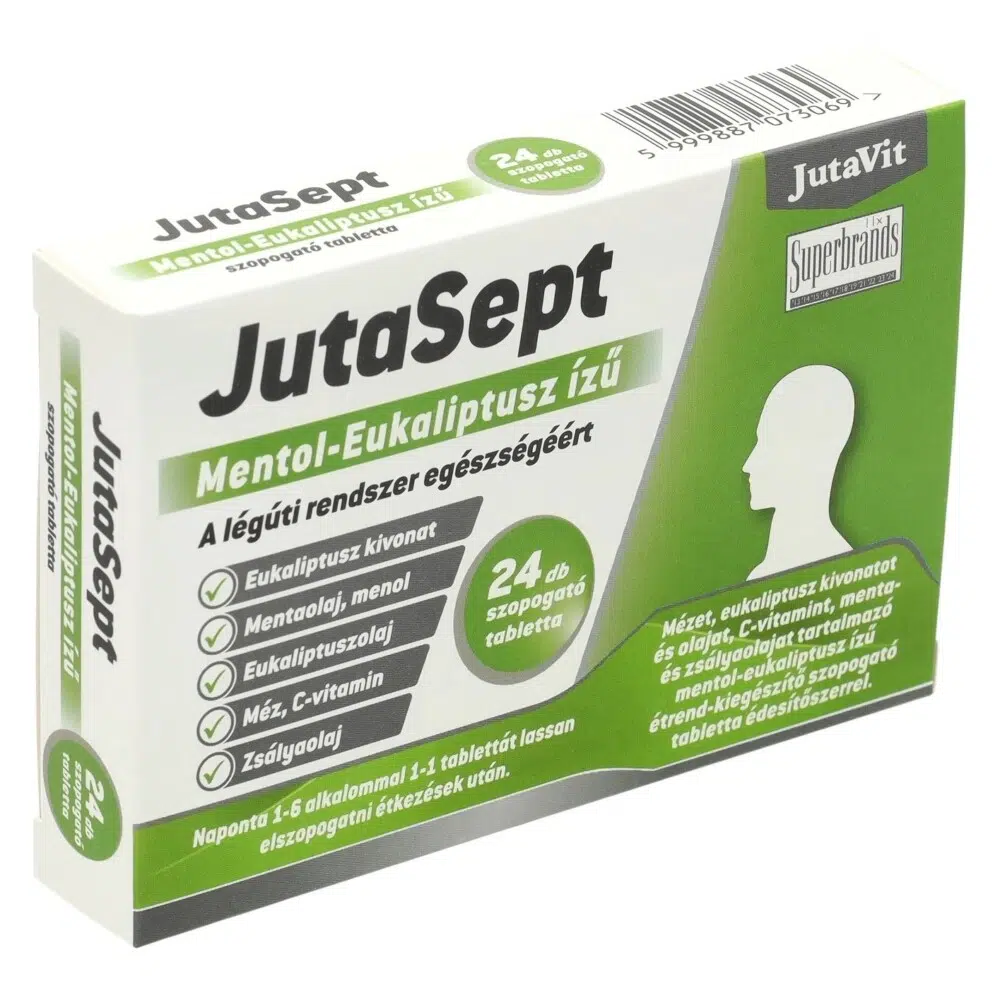 Jutavit Jutasept mentol-eukaliptusz ízű szopogató tabletta 24db Jutavit Jutasept mentol-eukaliptusz ízű szopogató tabletta 24db