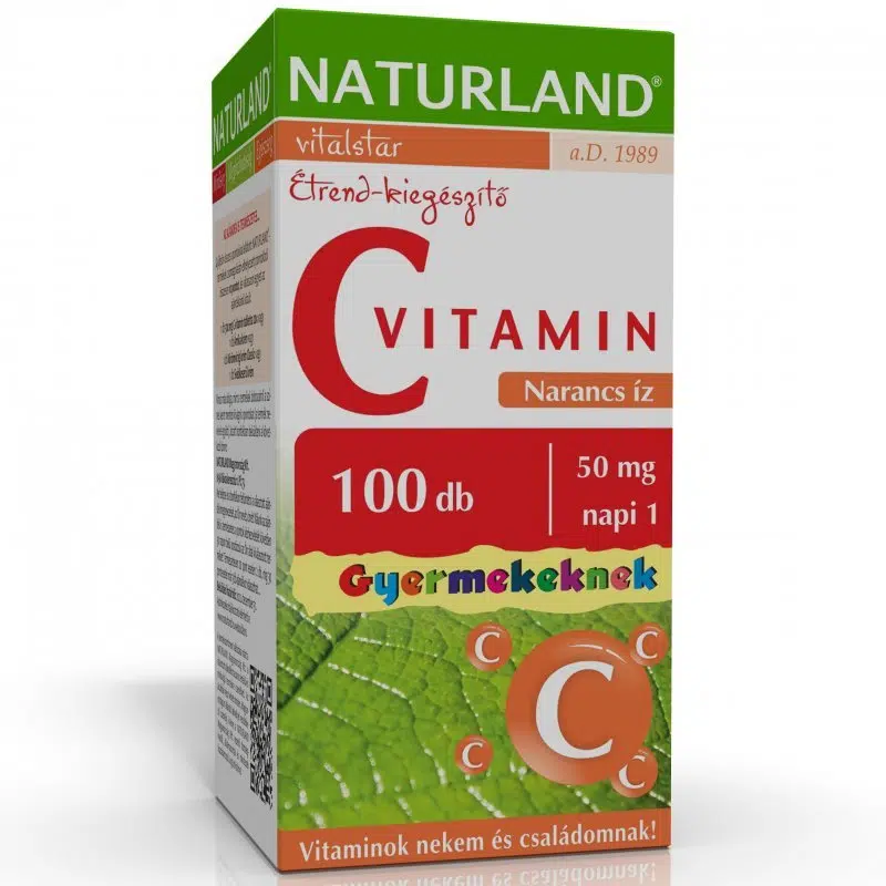Naturland C-vitamin 50mg narancs ízű rágótabletta gyerek 100db Naturland C-vitamin 50mg narancs ízű rágótabletta gyerek 100db