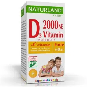 Naturland D3 forte + C-vitamin narancs ízű gyerek rágótabletta 60db