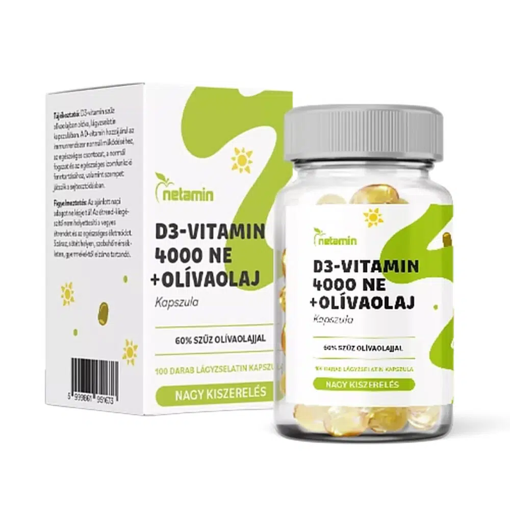 Netamin D3-vitamin 4000 NE+olívaolaj kapszula SZUPER kiszerelés 100db Netamin D3-vitamin 4000 NE+olívaolaj kapszula SZUPER kiszerelés 100db