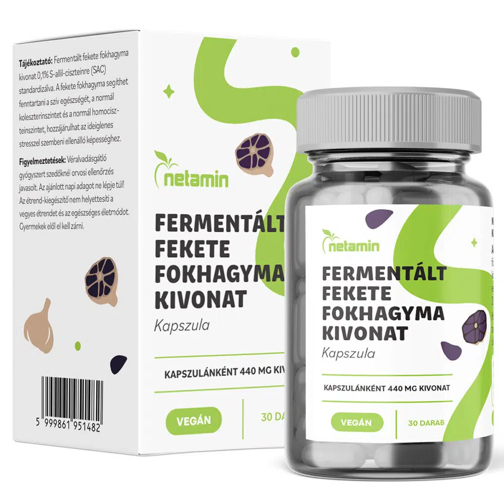 Netamin Fermentált Fekete fokhagyma kivonat kapszula 30db Netamin Fermentált Fekete fokhagyma kivonat kapszula 30db