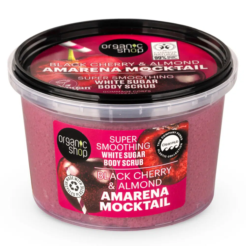 Organic Shop "Amarena Mocktail" Bőrkisimító testradír meggyel és mandulával - 250ml Organic Shop "Amarena Mocktail" Bőrkisimító testradír meggyel és mandulával - 250ml