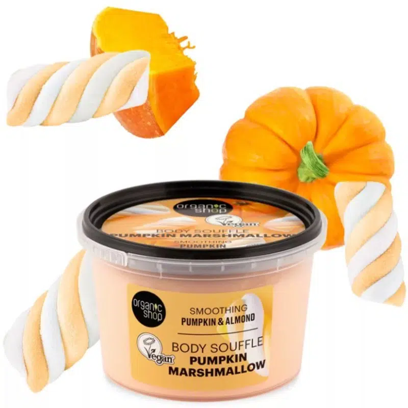 Organic Shop Pumpkin Marshmallow kisimító testszuflé sütőtökkel és mandulával 250ml Organic Shop Pumpkin Marshmallow kisimító testszuflé sütőtökkel és mandulával 250ml