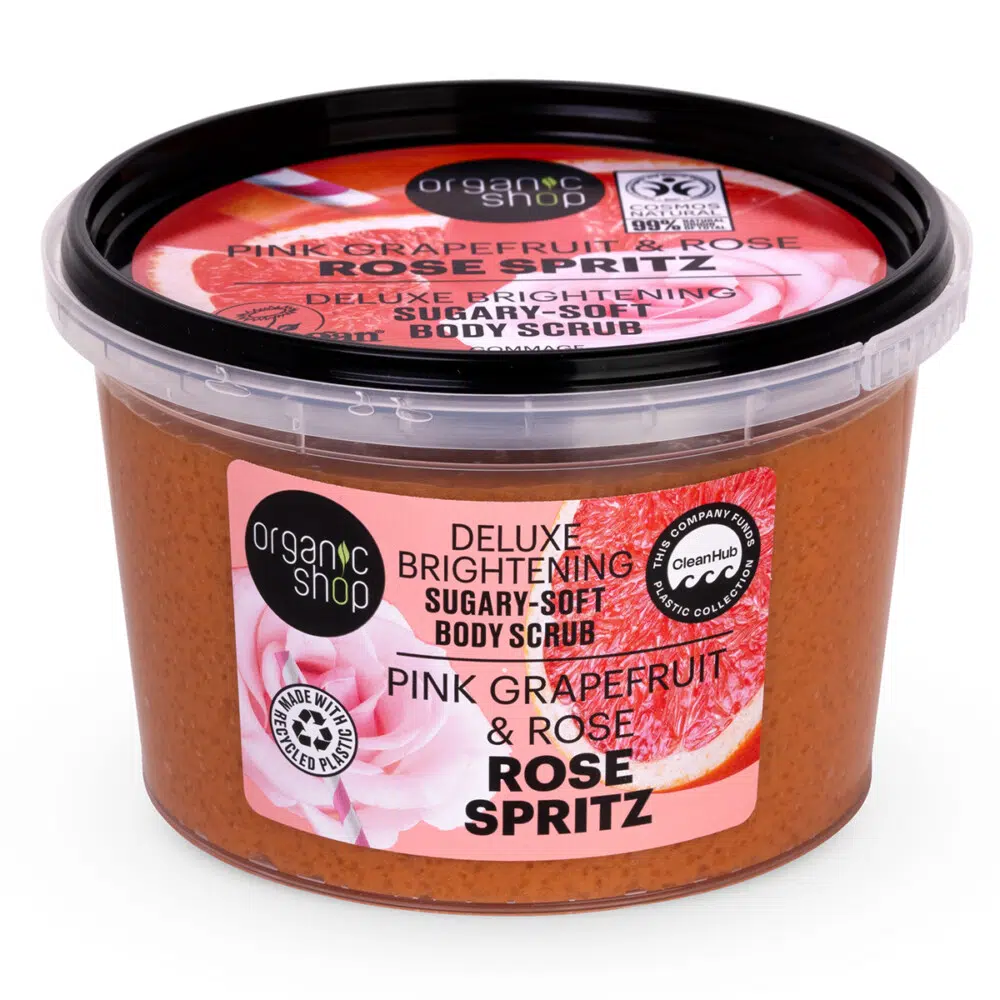 Organic Shop Rose Spritz Luxus ragyogásfokozó testradír grapefruittal és rózsával - 250ml Organic Shop Rose Spritz Luxus ragyogásfokozó testradír grapefruittal és rózsával - 250ml