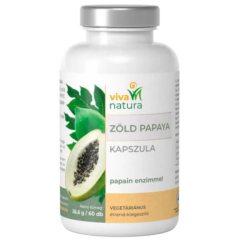 Viva natura Zöld Papaya papain enzimmel kapszula 60db Viva natura Zöld Papaya papain enzimmel kapszula 60db