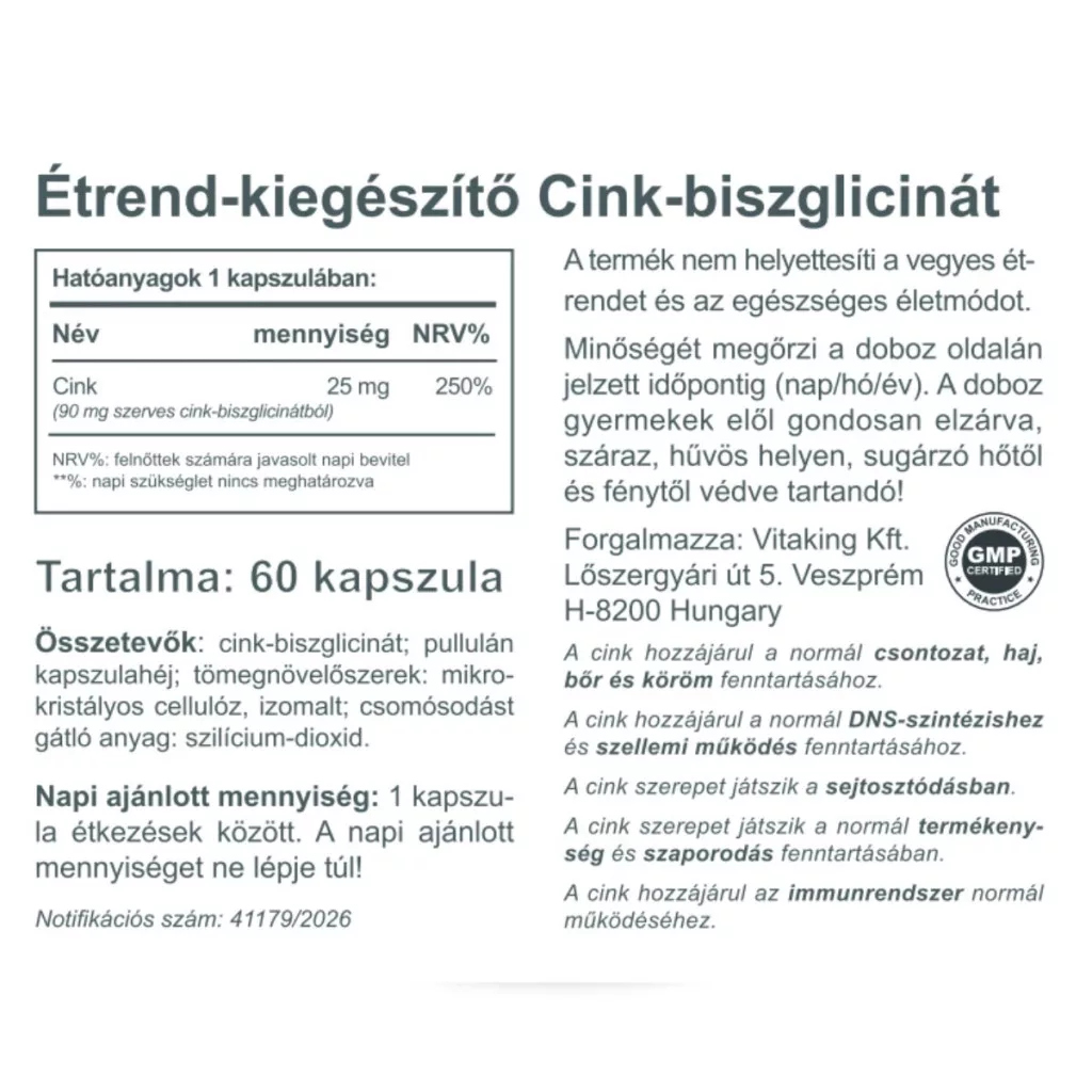 Vitaking Cink Biszglicinát kapszula - 60db - Image 2 Vitaking Cink Biszglicinát kapszula - 60db - Image 2