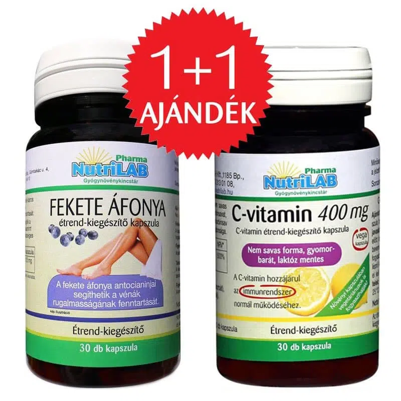 Nutrilab Fekete áfonya kapszula + AJÁNDÉK C-vitamin kapszula - 30db+30db Nutrilab Fekete áfonya kapszula + AJÁNDÉK C-vitamin kapszula - 30db+30db