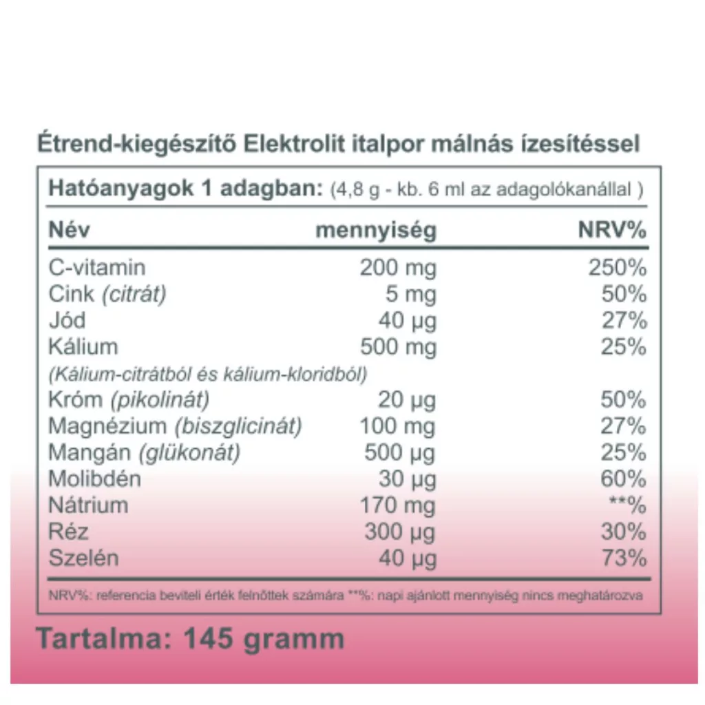 Vitaking Elektrolit málna ízű italpor - 145g - Image 4 Vitaking Elektrolit málna ízű italpor - 145g - Image 4
