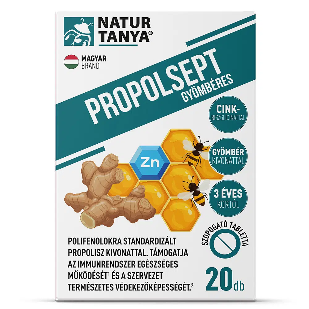 Natur Tanya Propolsept Gyömbéres - Propoliszos szopogató tabletta - 20db Natur Tanya Propolsept Gyömbéres - Propoliszos szopogató tabletta - 20db