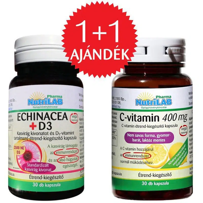 Nutrilab Echinacea + D3-vitamin kapszula + AJÁNDÉK C-vitamin kapszula - 30db+30db Nutrilab Echinacea + D3-vitamin kapszula + AJÁNDÉK C-vitamin kapszula - 30db+30db