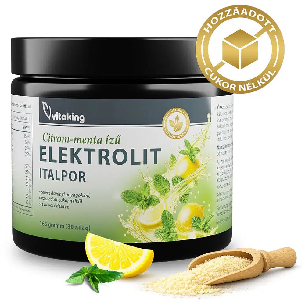 Vitaking Elektrolit citrom-menta ízű italpor - 165g Vitaking Elektrolit citrom-menta ízű italpor - 165g