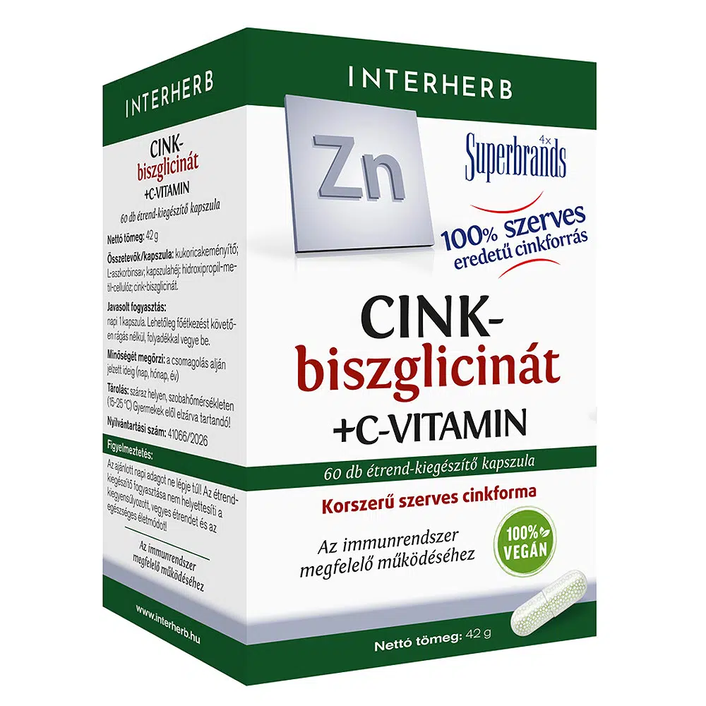 Interherb Cink-biszglicinát+C-vitamin kapszula - 60db Interherb Cink-biszglicinát+C-vitamin kapszula - 60db