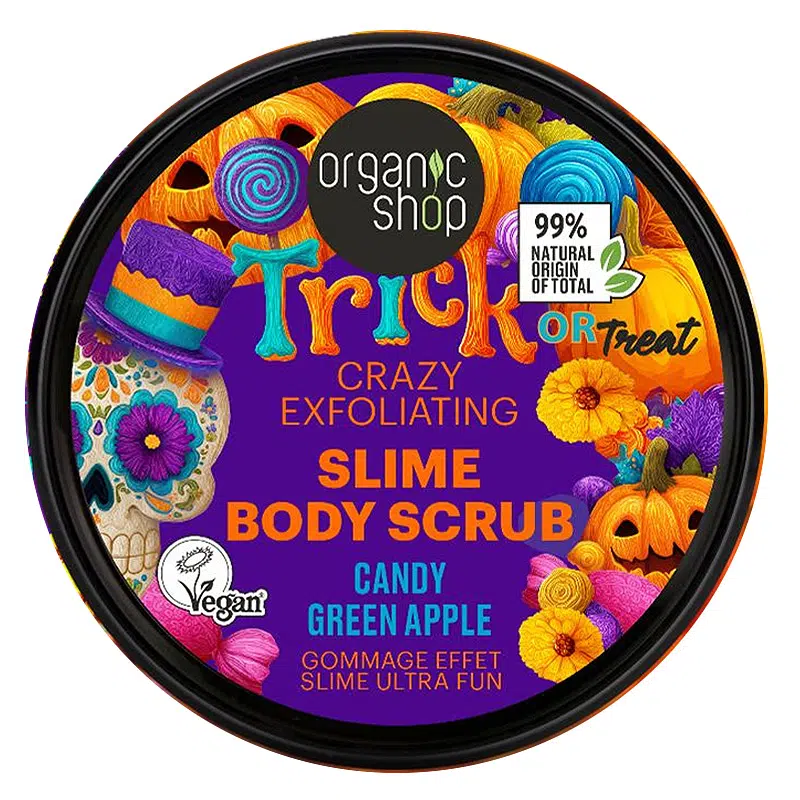 Organic Shop "Trick or treat" Hámlasztó slime testradír zöldalmás cukorkával - 250ml Organic Shop "Trick or treat" Hámlasztó slime testradír zöldalmás cukorkával - 250ml