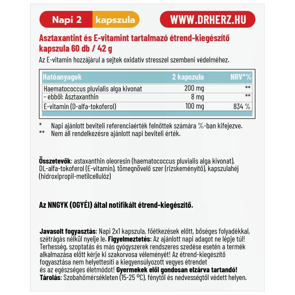 Dr. Herz Astaxanthin + E-vitamin kapszula Dr. Herz Astaxanthin + E-vitamin kapszula