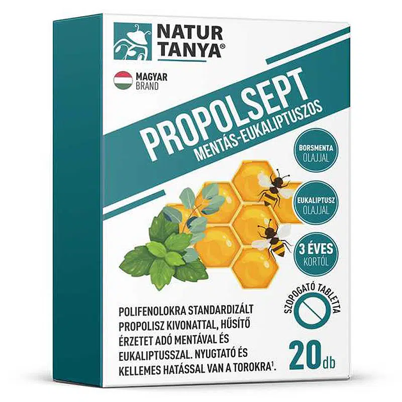Natur Tanya Propolsept Mentás-Eukaliptuszos szopogató tabletta - 20db Natur Tanya Propolsept Mentás-Eukaliptuszos szopogató tabletta - 20db