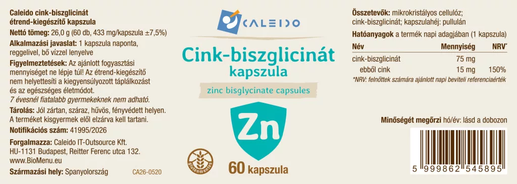Caleido Cink-biszglicinát kapszula - 60db - Image 2 Caleido Cink-biszglicinát kapszula - 60db - Image 2