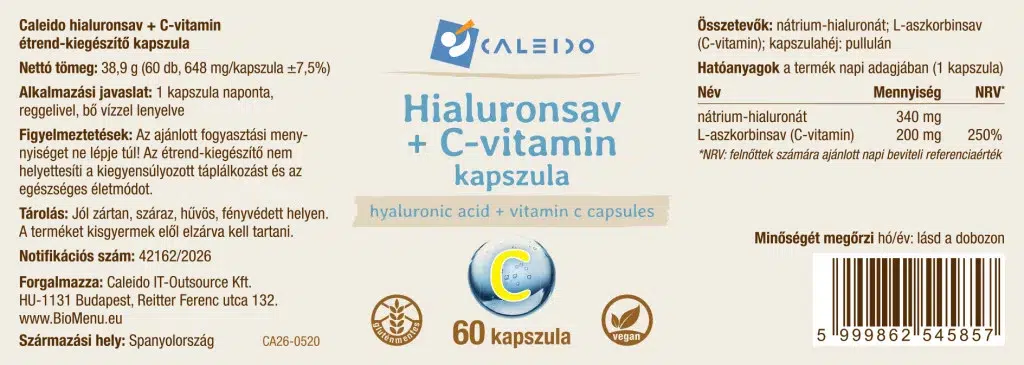 Caleido Hialuronsav + C-vitamin kapszula - 60db - Image 2 Caleido Hialuronsav + C-vitamin kapszula - 60db - Image 2