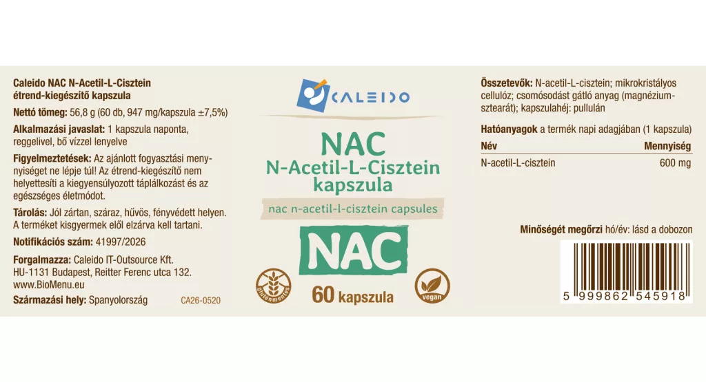 Caleido NAC N-acetil-L-cisztein kapszula - 60db - Image 2 Caleido NAC N-acetil-L-cisztein kapszula - 60db - Image 2