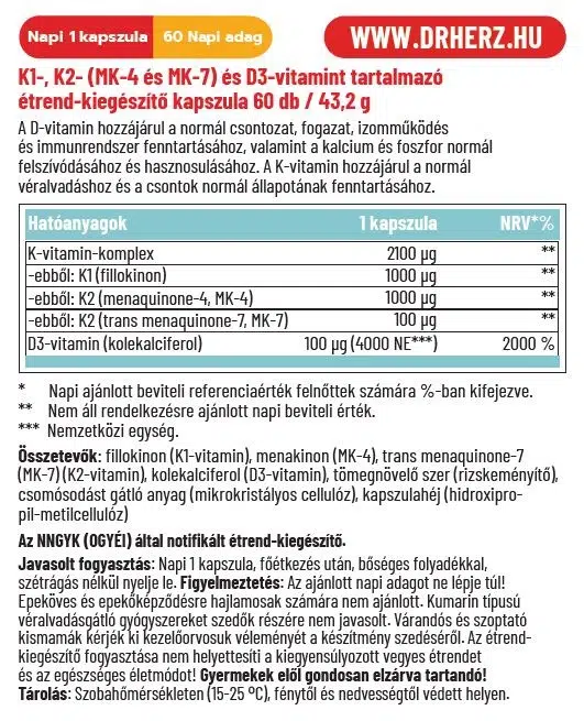 Dr. Herz K-Komplex + D3-vitamin kapszula - 60db - Image 2 Dr. Herz K-Komplex + D3-vitamin kapszula - 60db - Image 2
