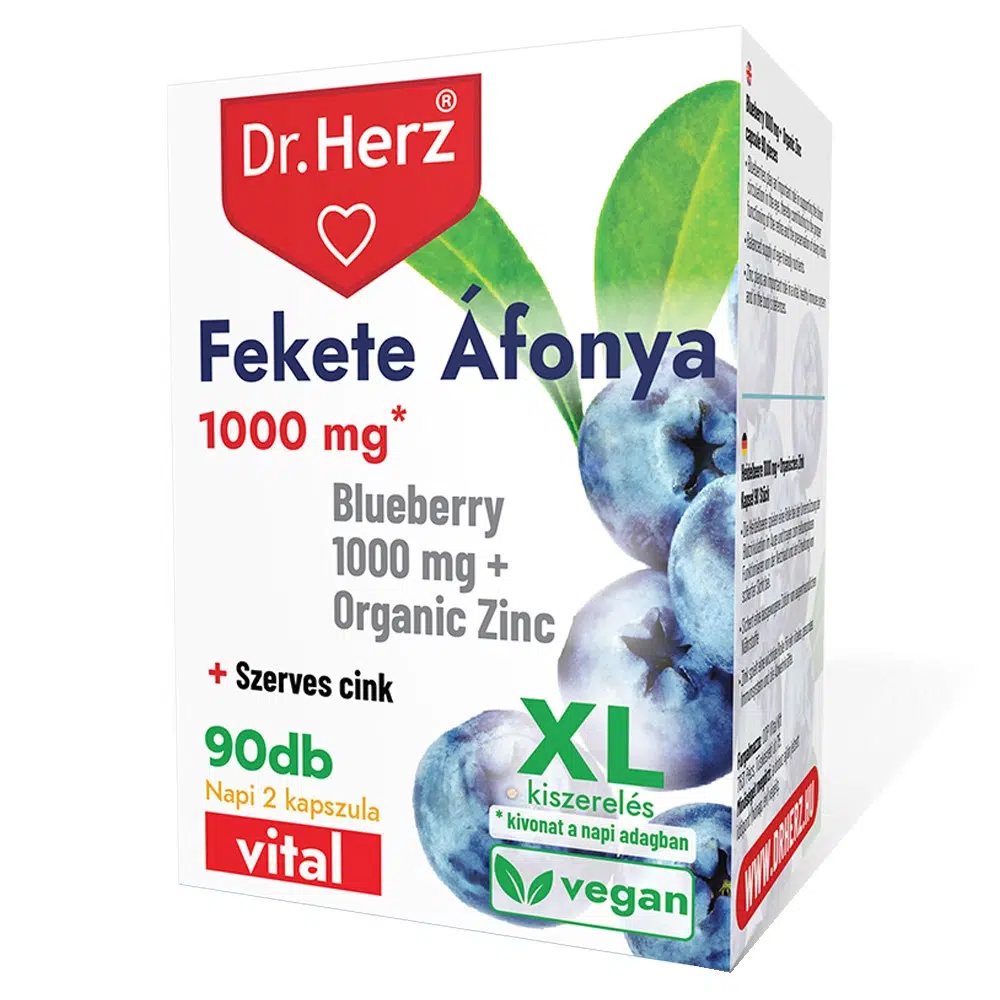 Dr. Herz XL Fekete Áfonya 1000 mg + Szerves Cink kapszula - 90db Dr. Herz XL Fekete Áfonya 1000 mg + Szerves Cink kapszula - 90db
