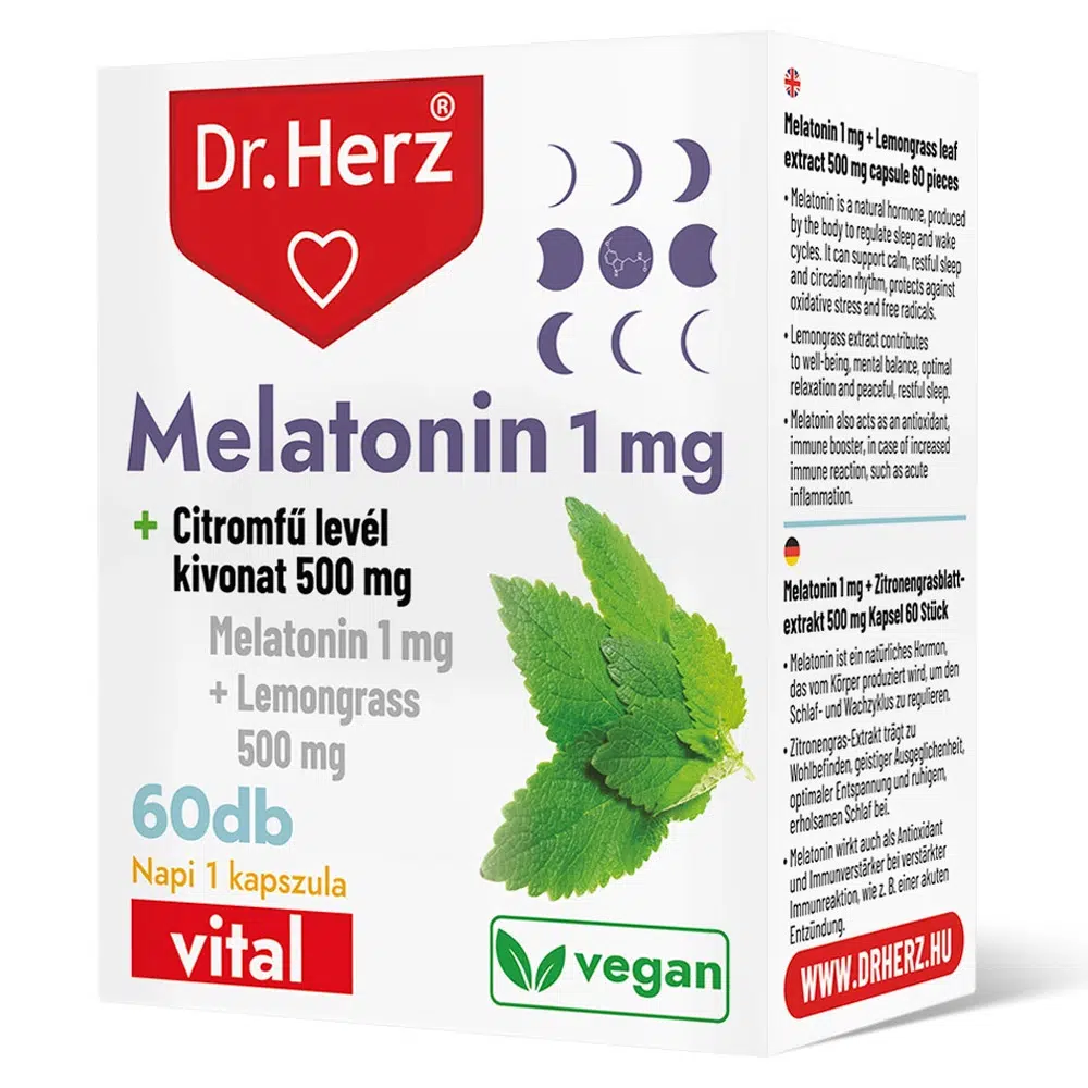 Dr. Herz Melatonin 1 mg + Citromfű levél kivonat kapszula - 60db Dr. Herz Melatonin 1 mg + Citromfű levél kivonat kapszula - 60db